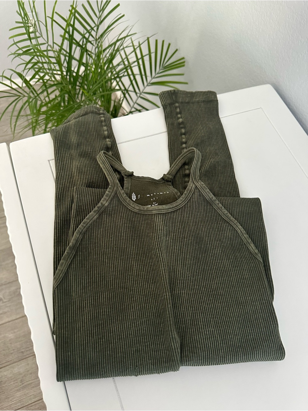 FP Movement by Free People Olive Green Ribbed Jumpsuit